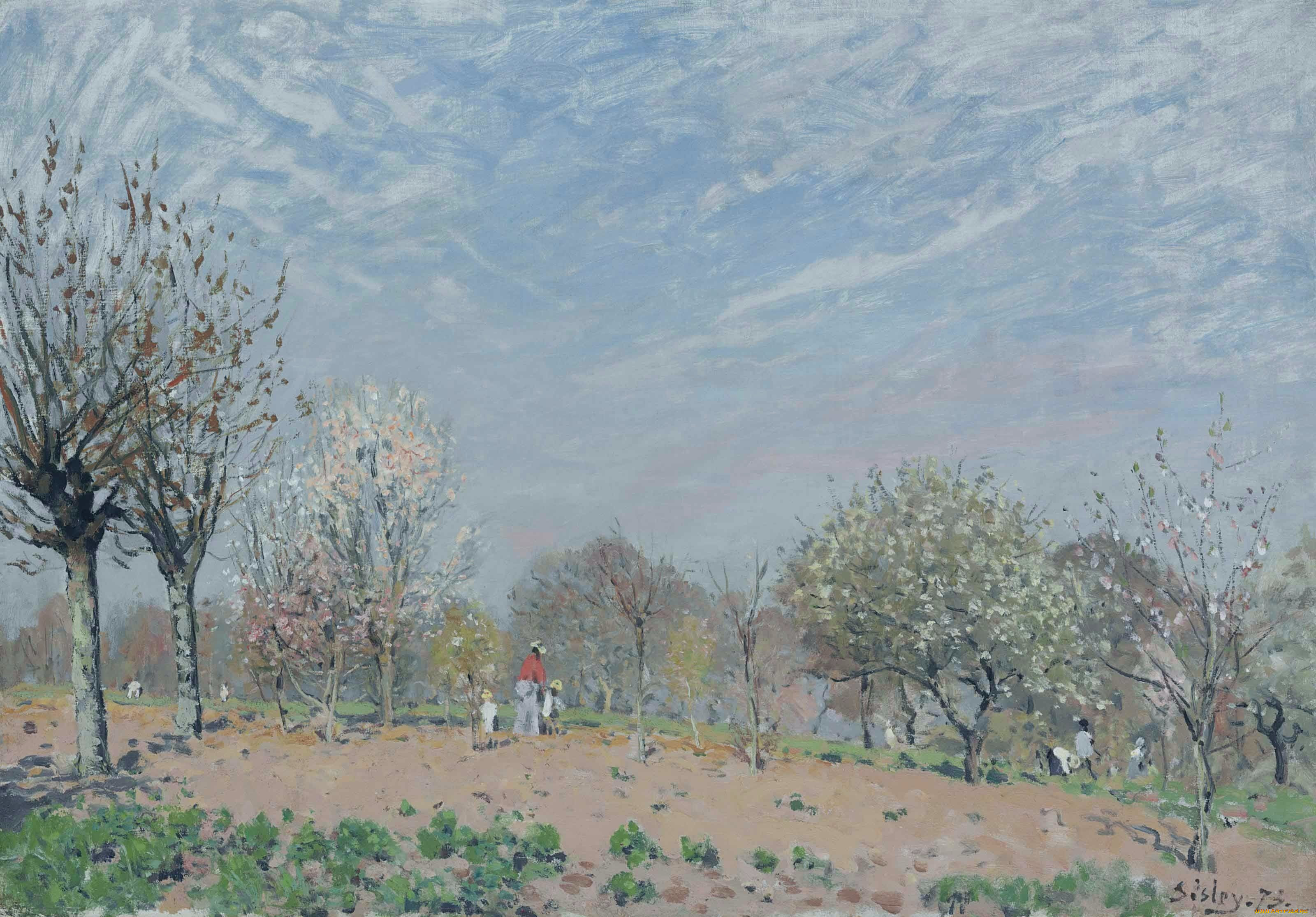 apple-trees in flower louveciennes, , alfred sisley, , , , , , , 